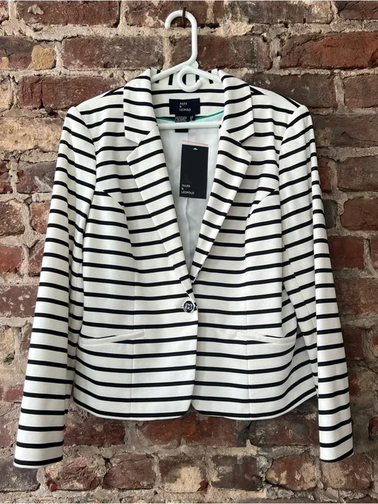 Jules & Leopold Black and White Striped Notch Lapel Blazer - Picture 1 of 5